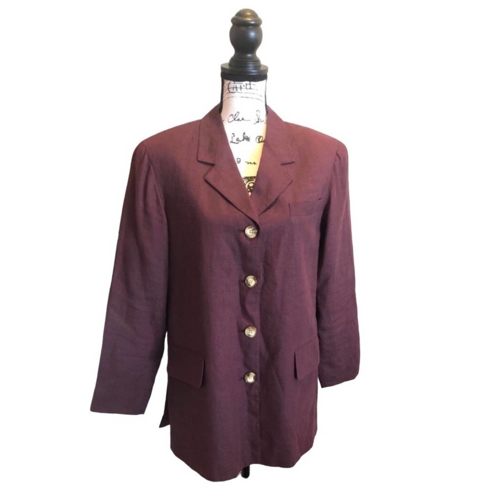 Jones New York Linen Blazer Jacket Purple Petite Size 10 Womens office Vintage